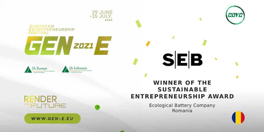Ecological Battery Company câștigă Premiul pentru Antreprenoriat Sustenabil în cadrul competiției europene de antreprenoriat Compania Anului 2021